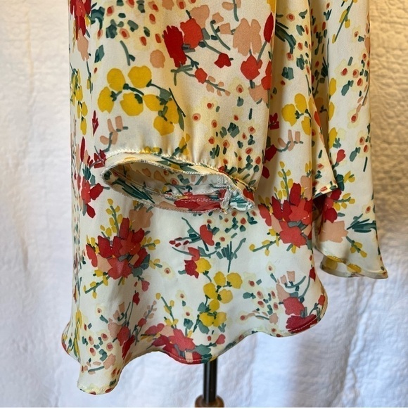 Zara Basic Womens Cream Floral 3/4 Sleeve Blouse, Size Large - Picture 9 of 12